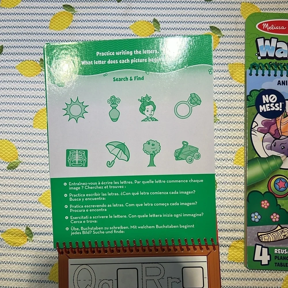 Melissa and Doug Water Wow and Write and Wipe books and dr. Seuss writing paper